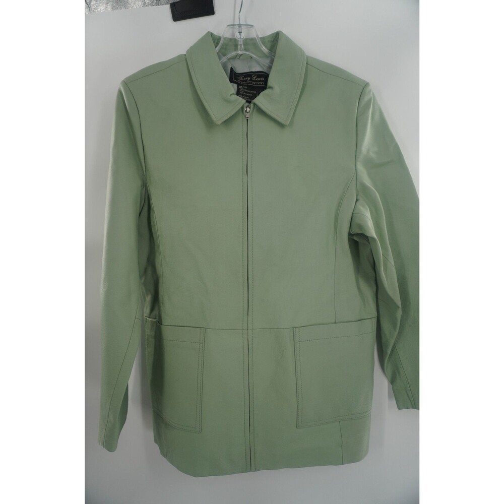 Terry Lewis Classic Luxuries 100% Genuine Leather Zip Jacket Seafoam Green Sz L